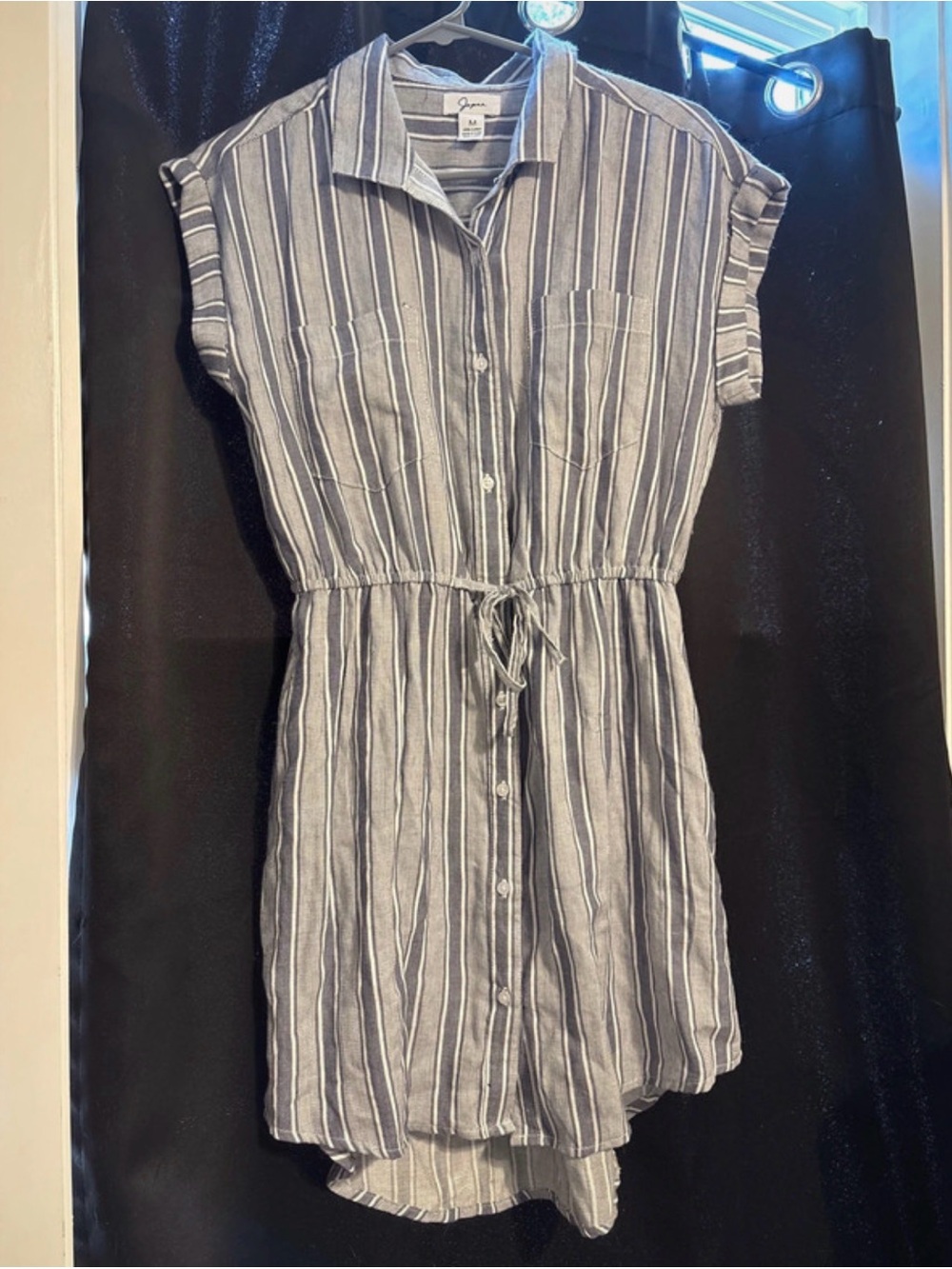 Casual Striped Button-Front Tie-Waist Dress